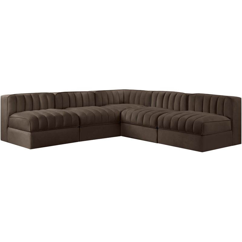 Meridian Furniture Rummi Brown Velvet Performance Fabric 5pc. Modular Sectional