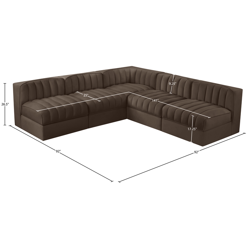 Meridian Furniture Rummi Brown Velvet Performance Fabric 5pc. Modular Sectional