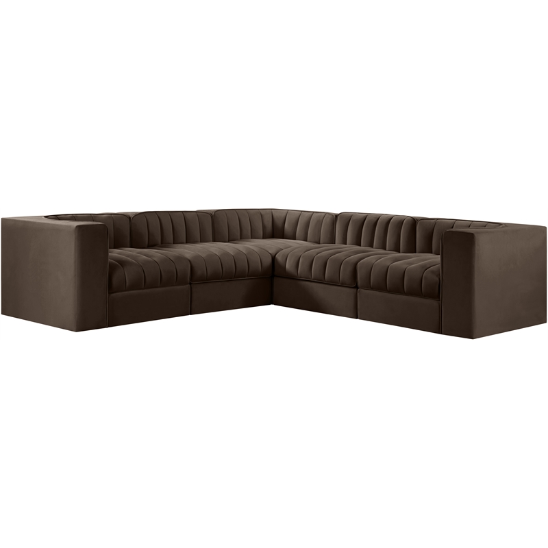 Meridian Furniture Rummi Brown Velvet Performance Fabric 5pc. Modular Sectional
