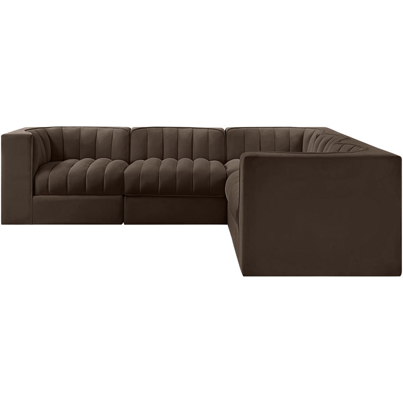 Meridian Furniture Rummi Brown Velvet Performance Fabric 5pc. Modular Sectional