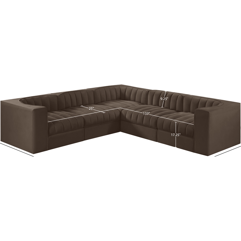 Meridian Furniture Rummi Brown Velvet Performance Fabric 5pc. Modular Sectional