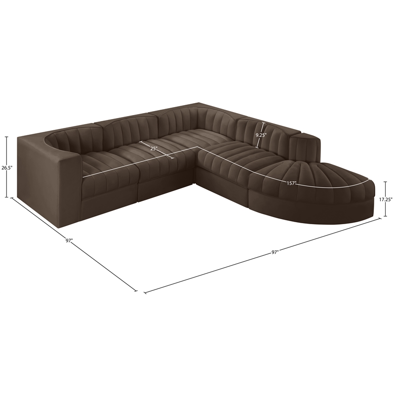 Meridian Furniture Rummi Brown Velvet Performance Fabric 5pc. Modular Sectional
