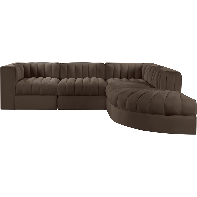 Meridian Furniture Rummi Brown Velvet Performance Fabric 5pc. Modular Sectional