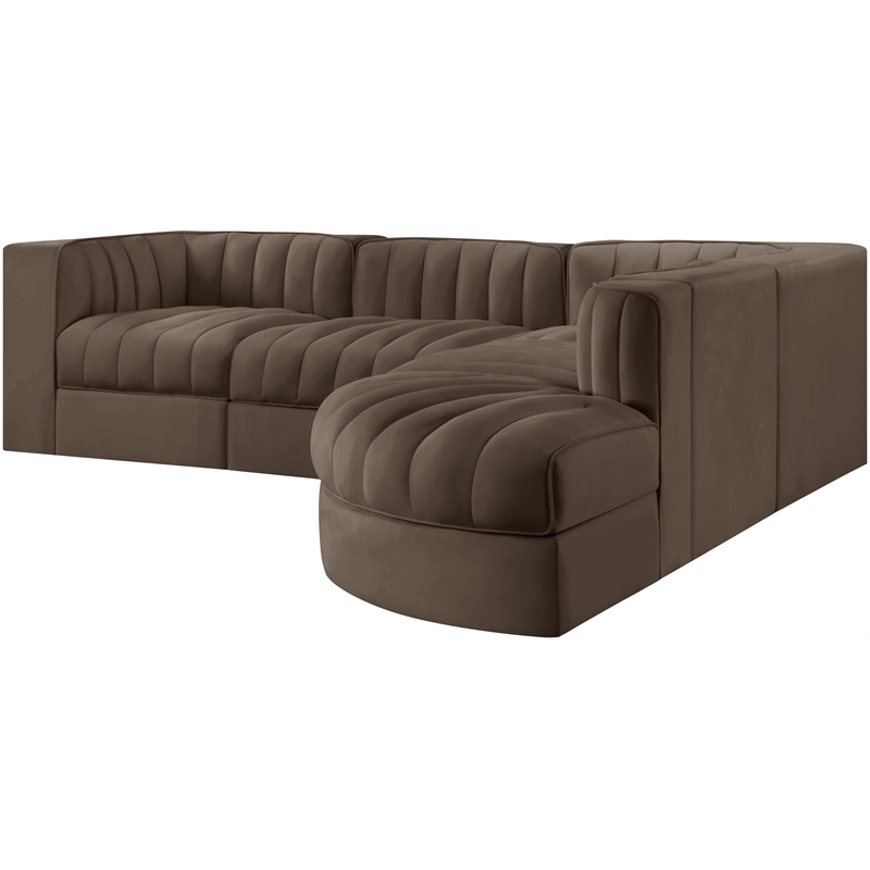 Meridian Furniture Rummi Brown Velvet Performance Fabric 5pc. Modular Sectional