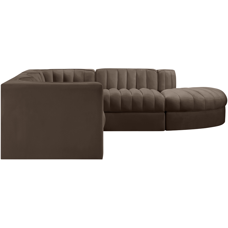 Meridian Furniture Rummi Brown Velvet Performance Fabric 5pc. Modular Sectional