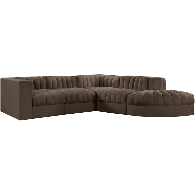 Meridian Furniture Rummi Brown Velvet Performance Fabric 5pc. Modular Sectional