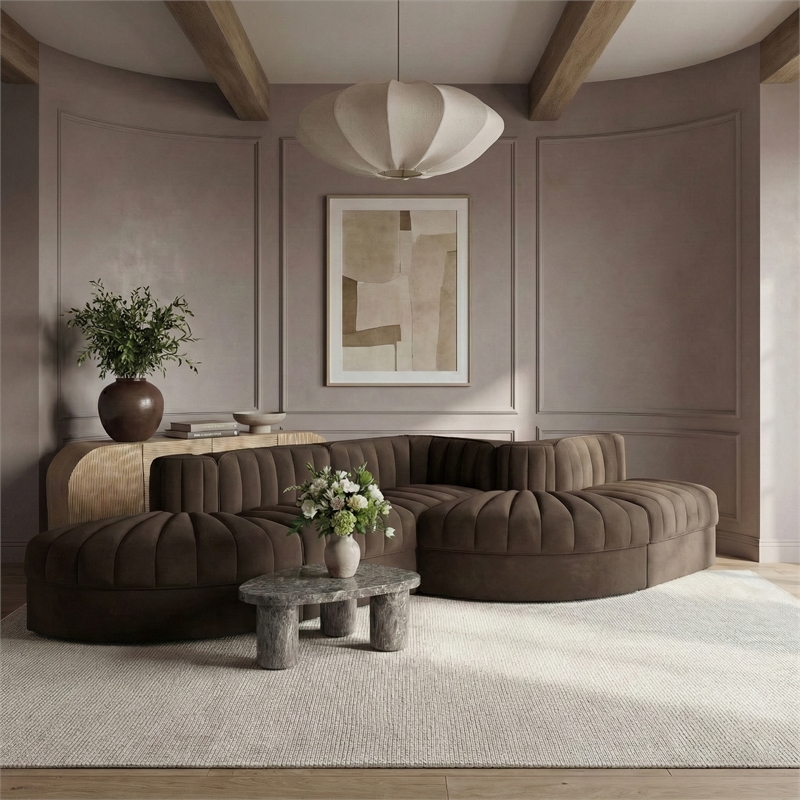 Meridian Furniture Rummi Brown Velvet Performance Fabric 5pc. Modular Sectional