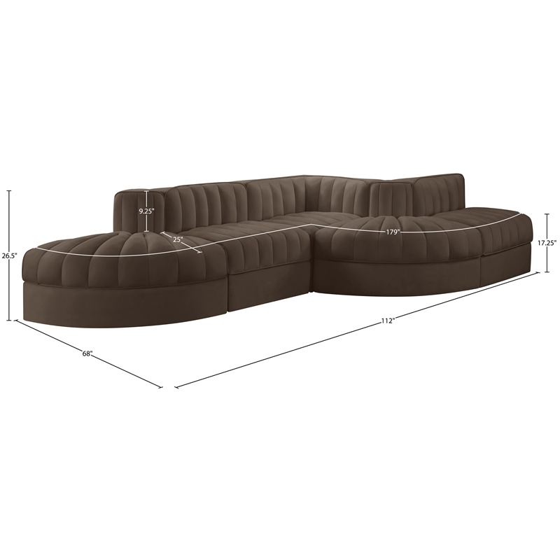 Meridian Furniture Rummi Brown Velvet Performance Fabric 5pc. Modular Sectional