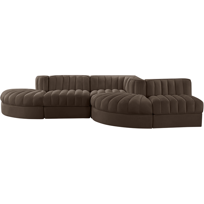 Meridian Furniture Rummi Brown Velvet Performance Fabric 5pc. Modular Sectional