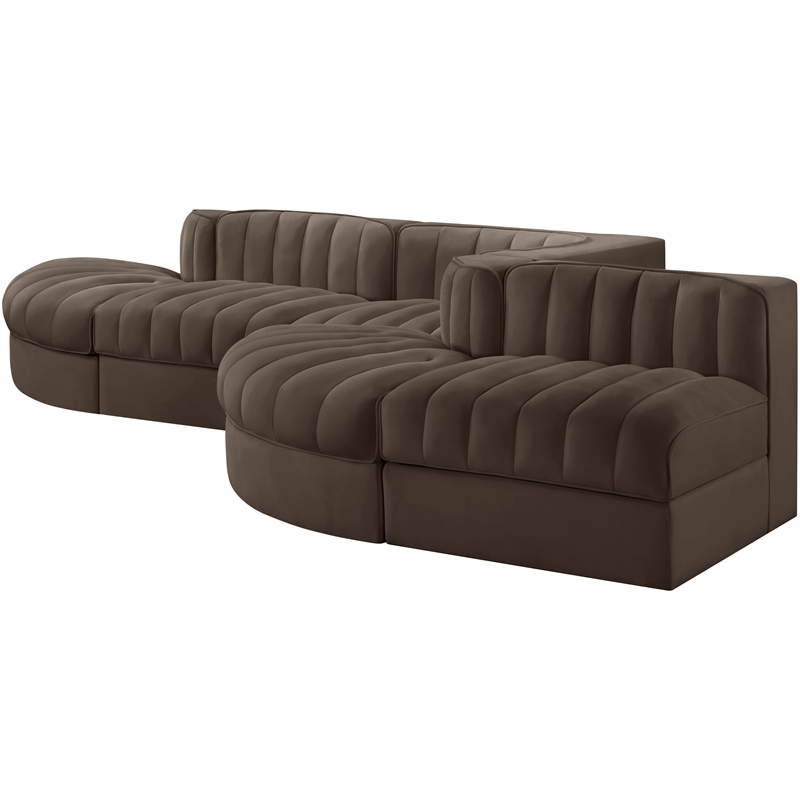 Meridian Furniture Rummi Brown Velvet Performance Fabric 5pc. Modular Sectional