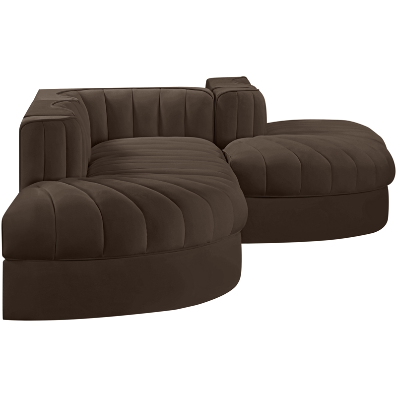 Meridian Furniture Rummi Brown Velvet Performance Fabric 5pc. Modular Sectional