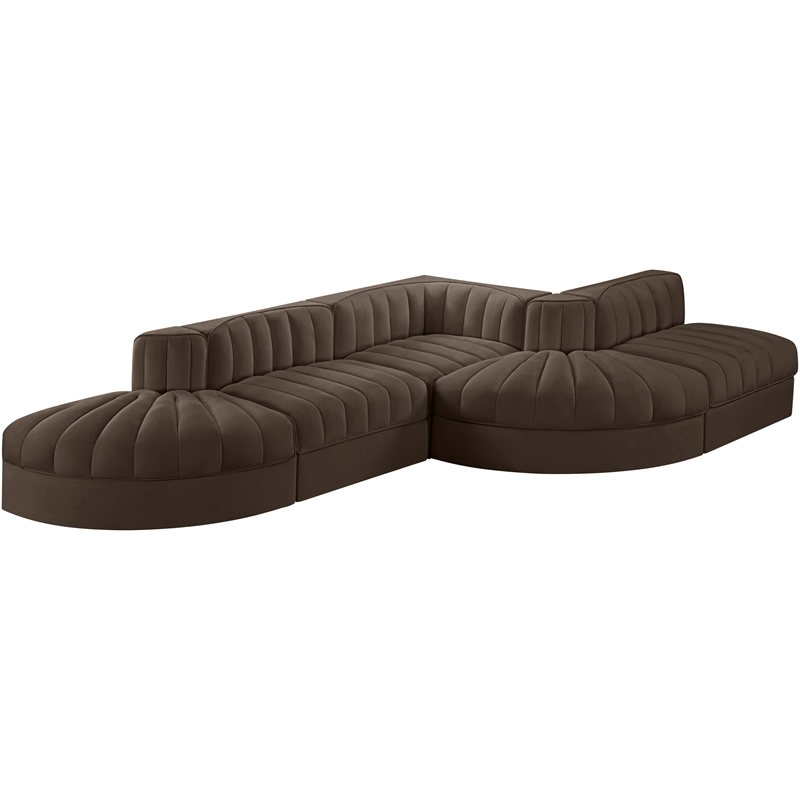 Meridian Furniture Rummi Brown Velvet Performance Fabric 5pc. Modular Sectional