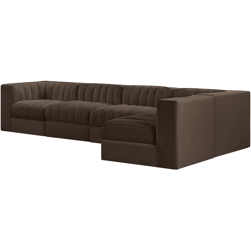 Meridian Furniture Rummi Brown Velvet Performance Fabric 5pc. Modular Sectional
