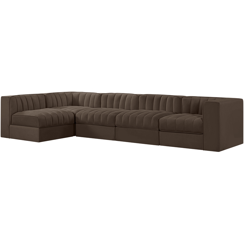 Meridian Furniture Rummi Brown Velvet Performance Fabric 5pc. Modular Sectional