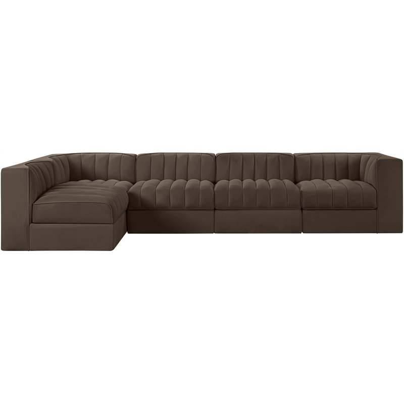 Meridian Furniture Rummi Brown Velvet Performance Fabric 5pc. Modular Sectional