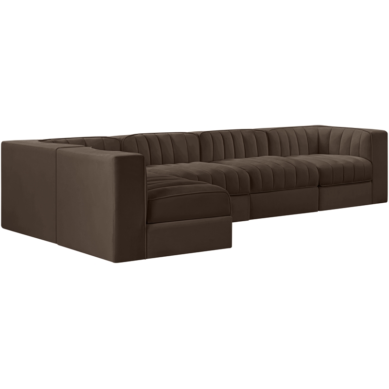 Meridian Furniture Rummi Brown Velvet Performance Fabric 5pc. Modular Sectional
