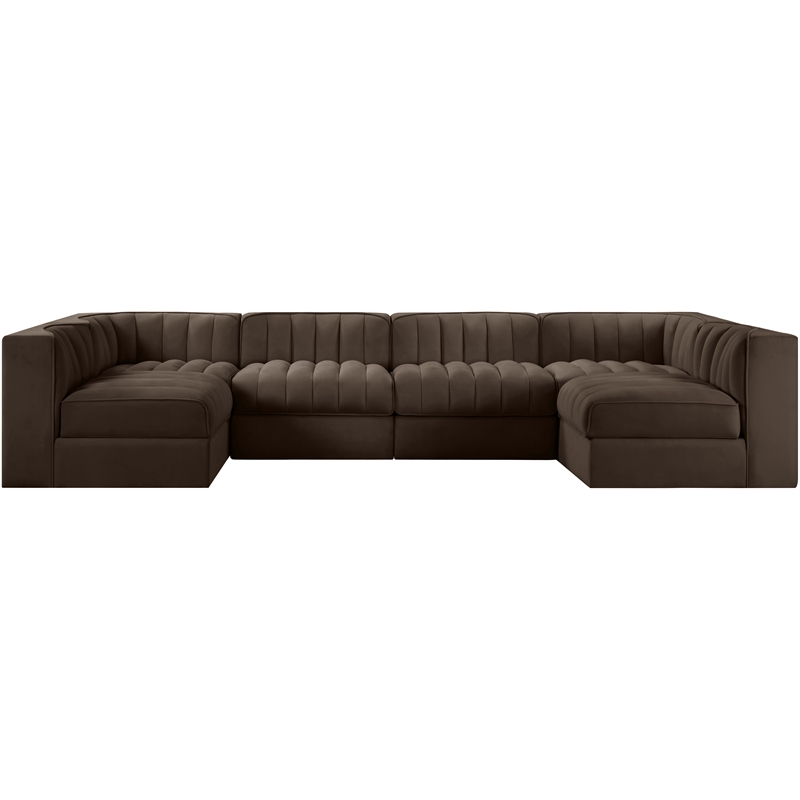 Meridian Furniture Rummi Brown Velvet Performance Fabric 6pc. Modular Sectional