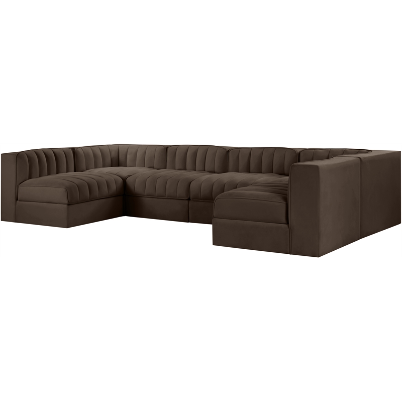 Meridian Furniture Rummi Brown Velvet Performance Fabric 6pc. Modular Sectional