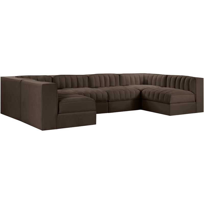 Meridian Furniture Rummi Brown Velvet Performance Fabric 6pc. Modular Sectional