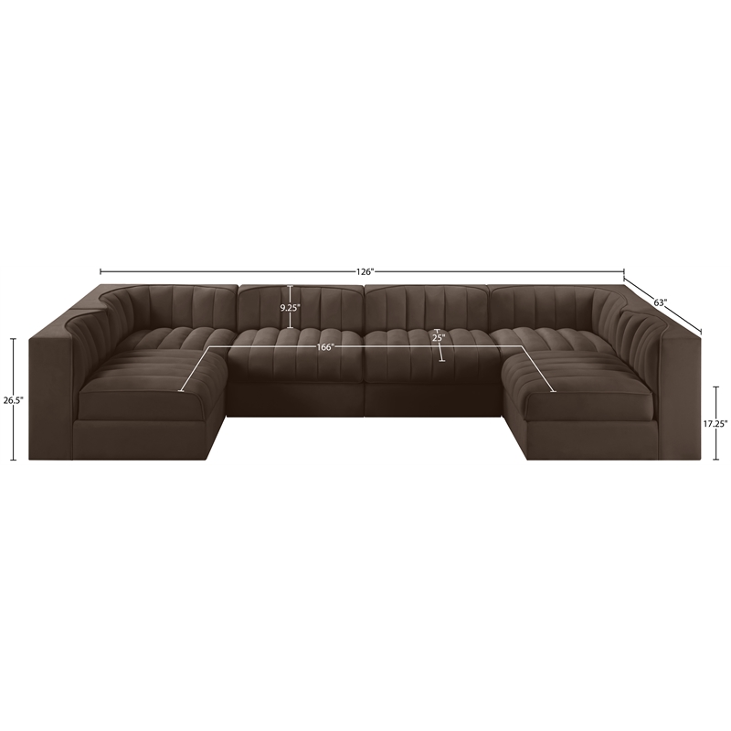 Meridian Furniture Rummi Brown Velvet Performance Fabric 6pc. Modular Sectional