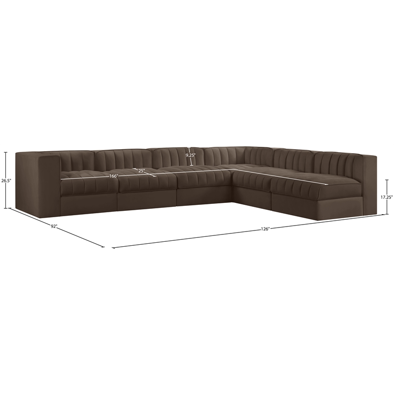 Meridian Furniture Rummi Brown Velvet Performance Fabric 6pc. Modular Sectional