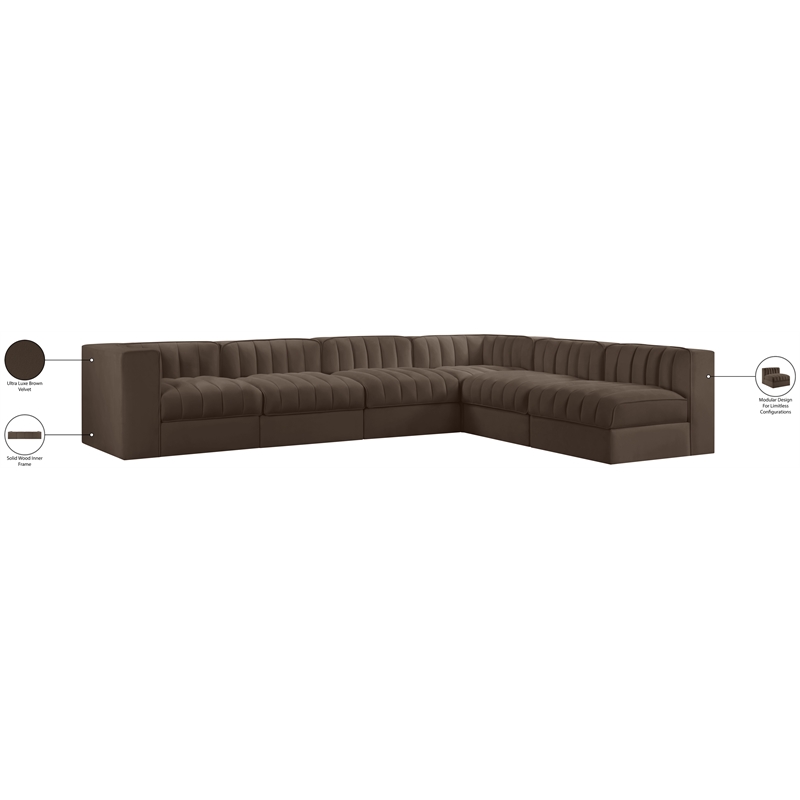 Meridian Furniture Rummi Brown Velvet Performance Fabric 6pc. Modular Sectional