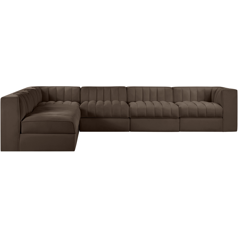 Meridian Furniture Rummi Brown Velvet Performance Fabric 6pc. Modular Sectional