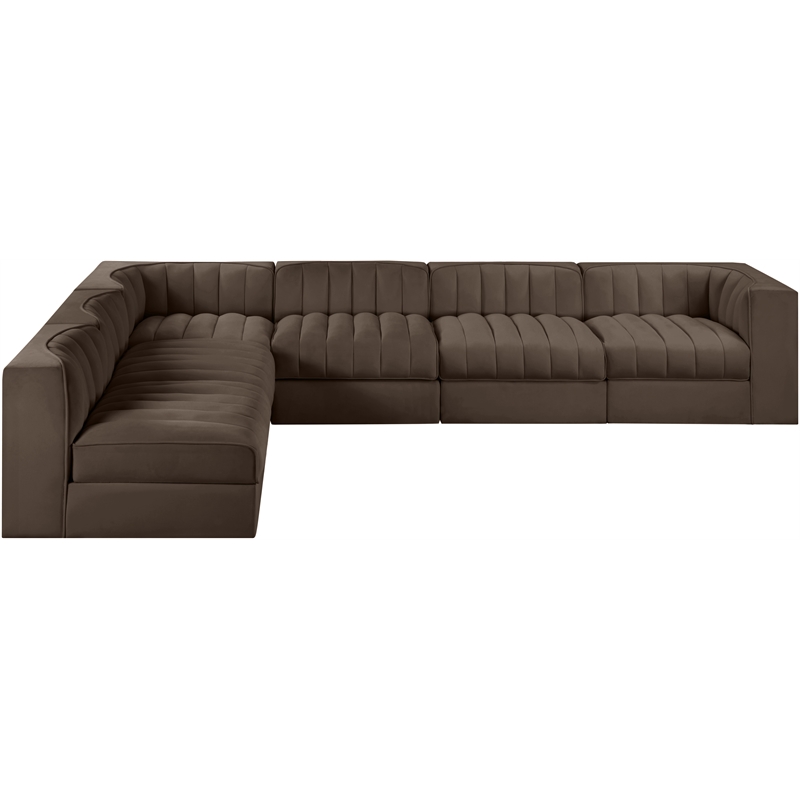 Meridian Furniture Rummi Brown Velvet Performance Fabric 6pc. Modular Sectional