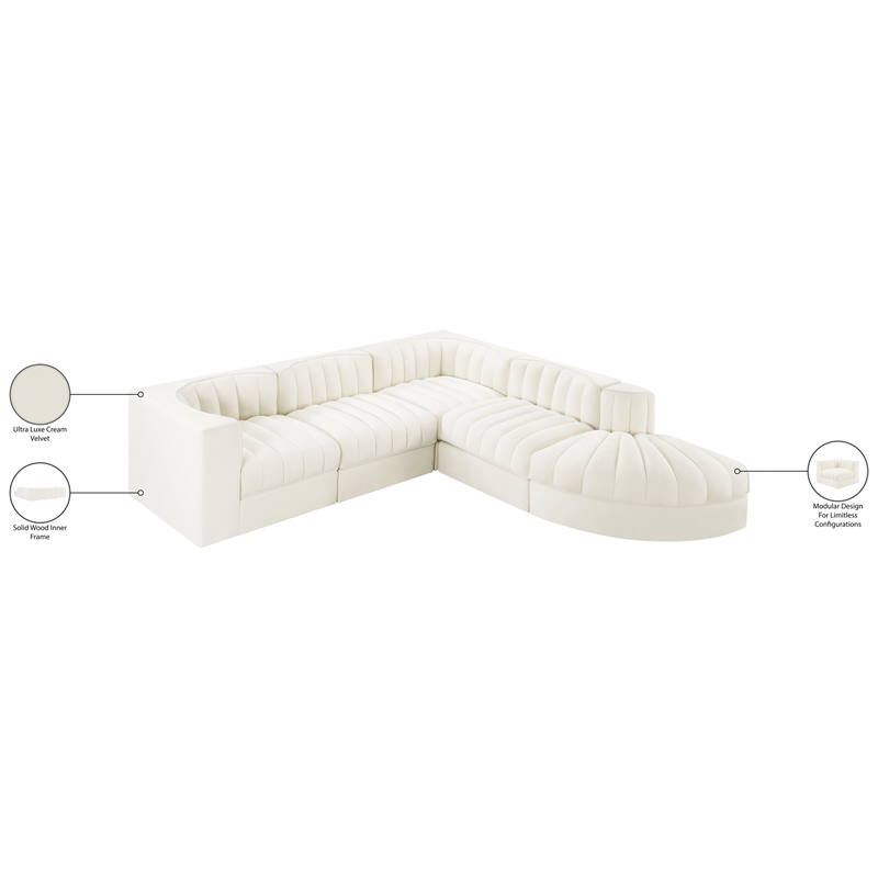 Meridian Furniture Rummi Cream Velvet Performance Fabric 5pc. Modular Sectional