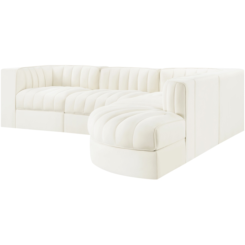 Meridian Furniture Rummi Cream Velvet Performance Fabric 5pc. Modular Sectional