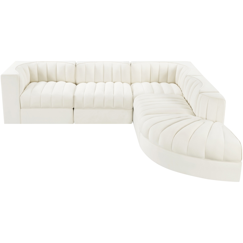 Meridian Furniture Rummi Cream Velvet Performance Fabric 5pc. Modular Sectional