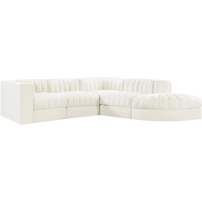 Meridian Furniture Rummi Cream Velvet Performance Fabric 5pc. Modular Sectional