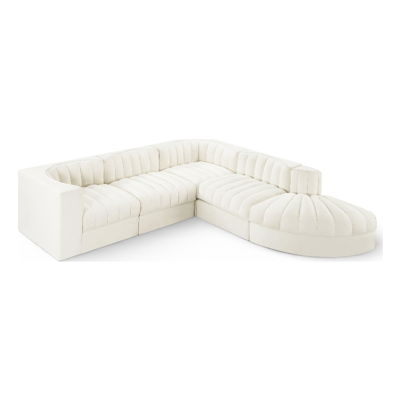 Meridian Furniture Rummi Cream Velvet Performance Fabric 5pc. Modular Sectional