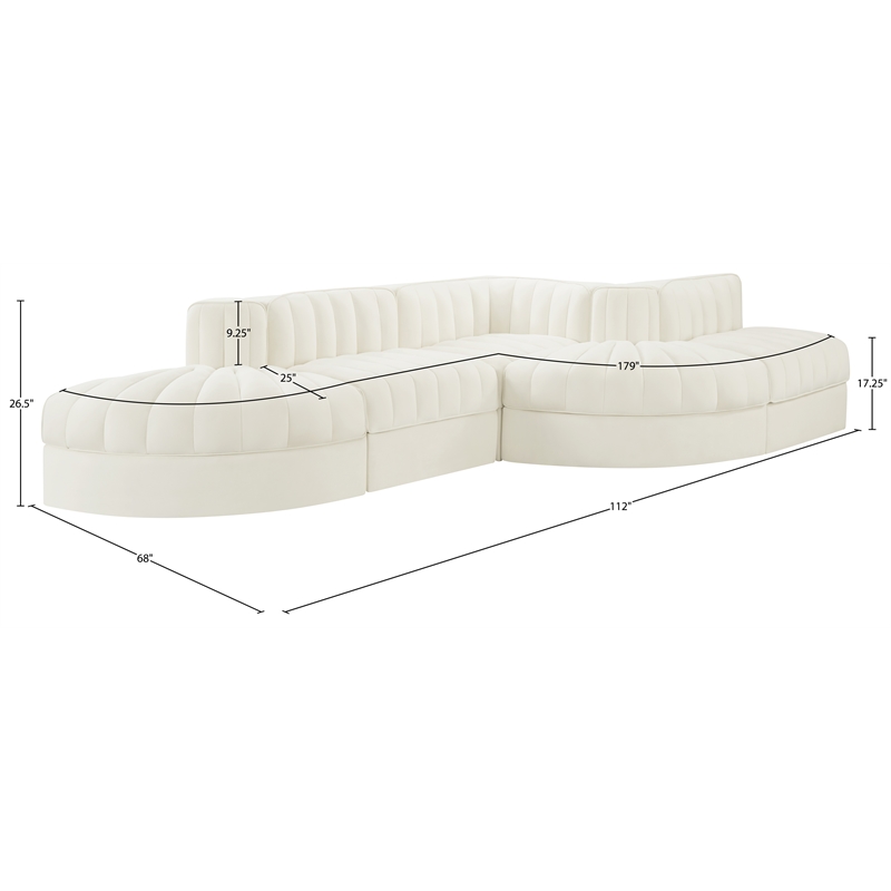 Meridian Furniture Rummi Cream Velvet Performance Fabric 5pc. Modular Sectional