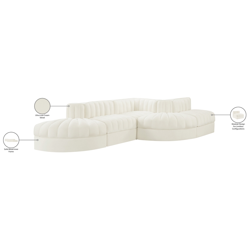 Meridian Furniture Rummi Cream Velvet Performance Fabric 5pc. Modular Sectional