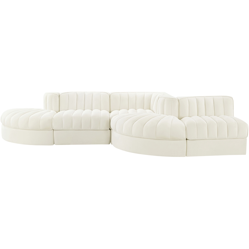 Meridian Furniture Rummi Cream Velvet Performance Fabric 5pc. Modular Sectional