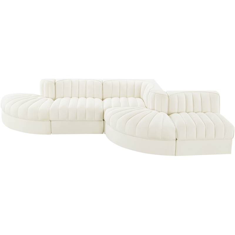 Meridian Furniture Rummi Cream Velvet Performance Fabric 5pc. Modular Sectional