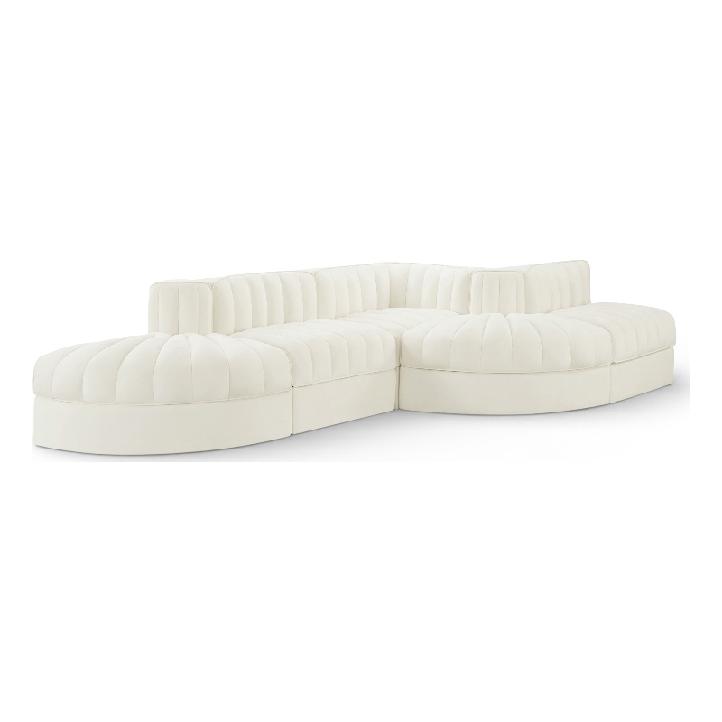 Meridian Furniture Rummi Cream Velvet Performance Fabric 5pc. Modular Sectional