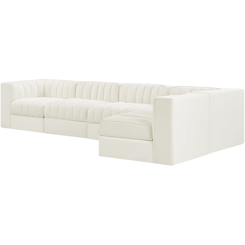 Meridian Furniture Rummi Cream Velvet Performance Fabric 5pc. Modular Sectional