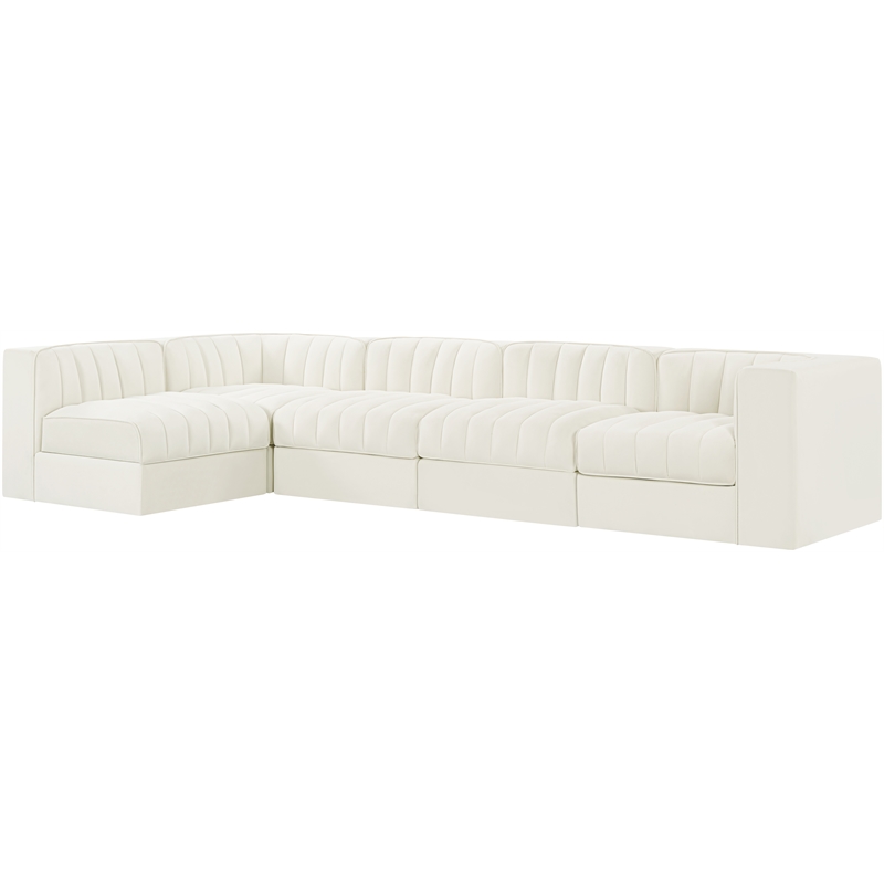 Meridian Furniture Rummi Cream Velvet Performance Fabric 5pc. Modular Sectional