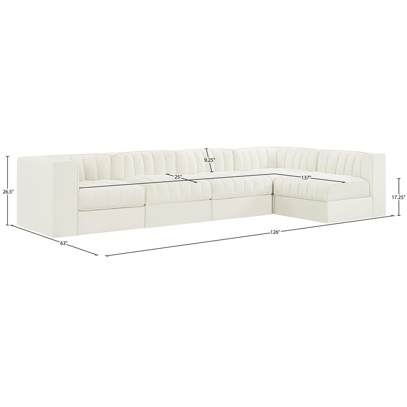 Meridian Furniture Rummi Cream Velvet Performance Fabric 5pc. Modular Sectional