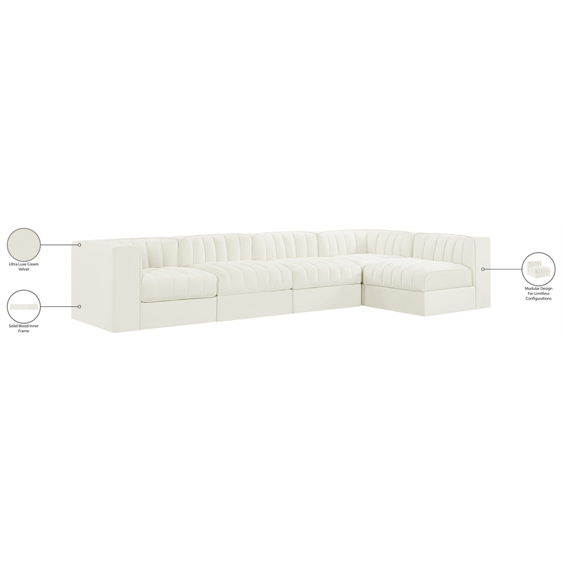 Meridian Furniture Rummi Cream Velvet Performance Fabric 5pc. Modular Sectional