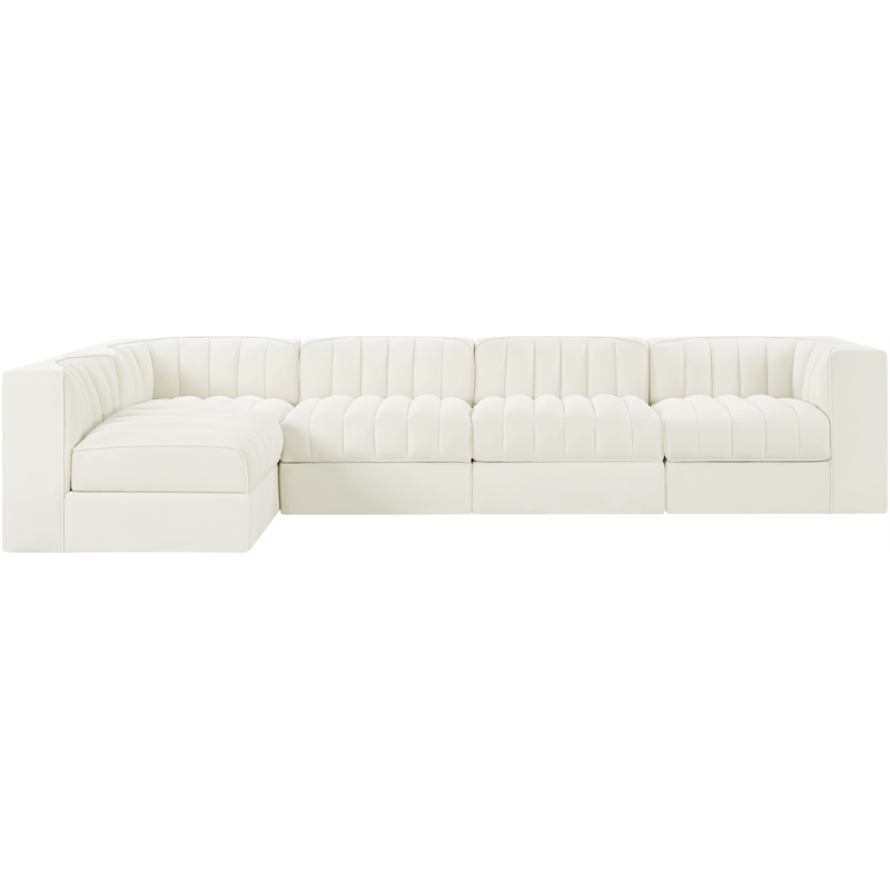 Meridian Furniture Rummi Cream Velvet Performance Fabric 5pc. Modular Sectional