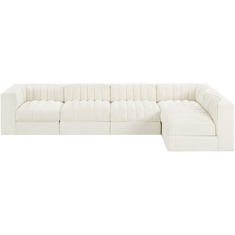 Meridian Furniture Rummi Cream Velvet Performance Fabric 5pc. Modular Sectional