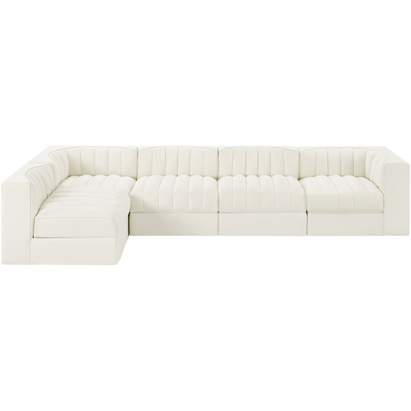 Meridian Furniture Rummi Cream Velvet Performance Fabric 5pc. Modular Sectional