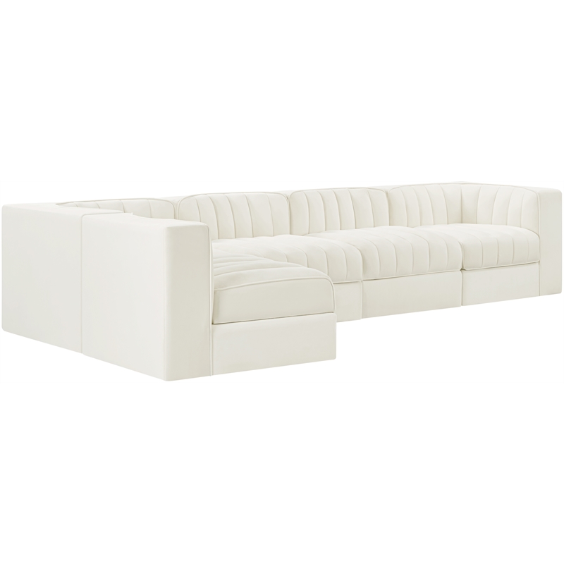 Meridian Furniture Rummi Cream Velvet Performance Fabric 5pc. Modular Sectional