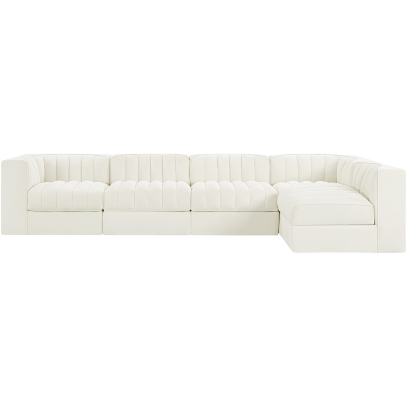 Meridian Furniture Rummi Cream Velvet Performance Fabric 5pc. Modular Sectional