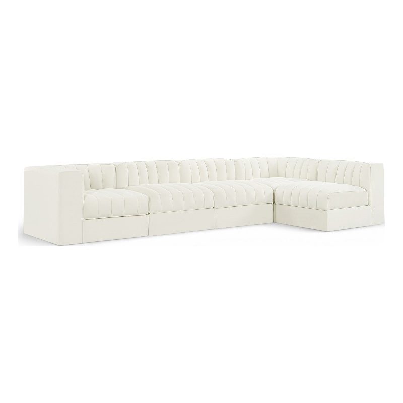 Meridian Furniture Rummi Cream Velvet Performance Fabric 5pc. Modular Sectional