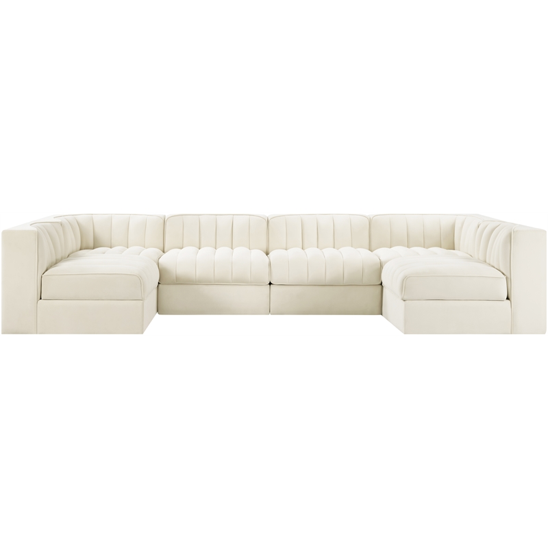 Meridian Furniture Rummi Cream Velvet Performance Fabric 6pc. Modular Sectional