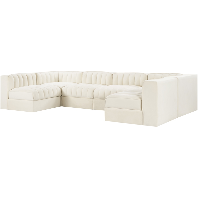 Meridian Furniture Rummi Cream Velvet Performance Fabric 6pc. Modular Sectional